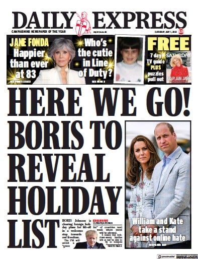 Daily Express (UK) Newspaper Front Page for 1 May 2021