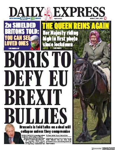 Daily Express Newspaper Front Page for 1 June 2020