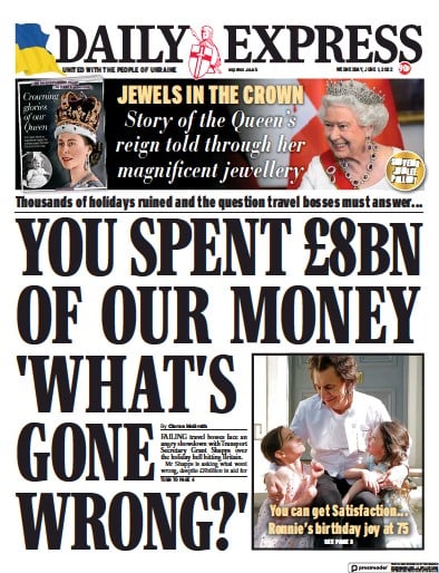 Daily Express (UK) Newspaper Front Page for 1 June 2022