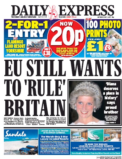 Daily Express Newspaper Front Page for 1 July 2017