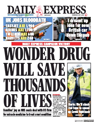 Daily Express Newspaper Front Page for 1 July 2020
