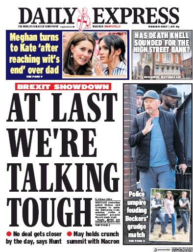 Daily Express (UK) Newspaper Front Page for 1 August 2018