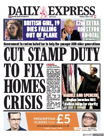 Daily Express (UK) Newspaper Front Page for 1 August 2019