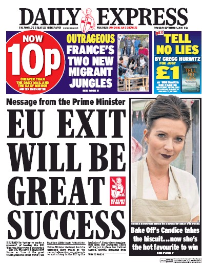 Daily Express Newspaper Front Page for 1 September 2016