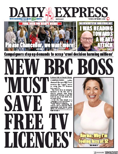 Daily Express Newspaper Front Page for 1 September 2020