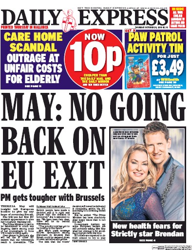 Daily Express (UK) Newspaper Front Page for 20 October 2016