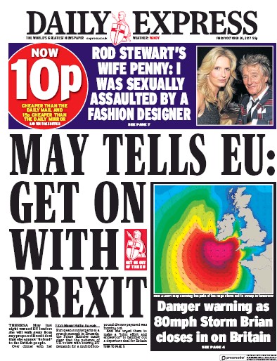 Daily Express Newspaper Front Page for 20 October 2017