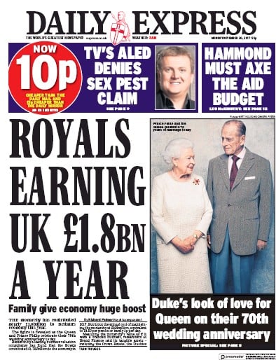 Daily Express Newspaper Front Page for 20 November 2017