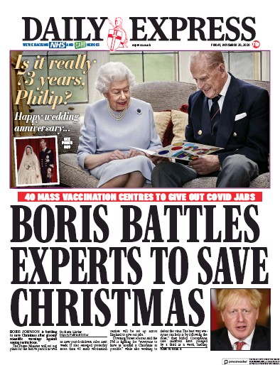 Daily Express (UK) Newspaper Front Page for 20 November 2020