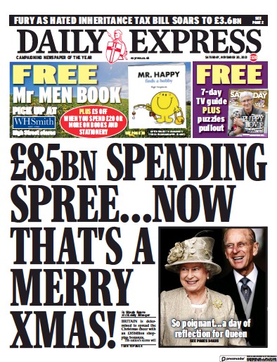 Daily Express (UK) Newspaper Front Page for 20 November 2021