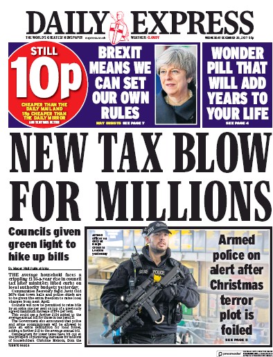 Daily Express (UK) Newspaper Front Page for 20 December 2017