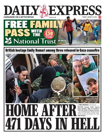 Daily Express (UK) Newspaper Front Page for 20 January 2025