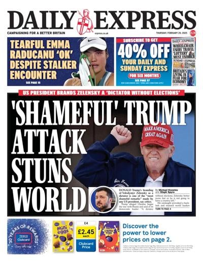 Daily Express (UK) Newspaper Front Page for 20 February 2025