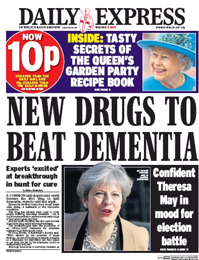 Daily Express Newspaper Front Page for 20 April 2017