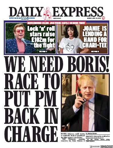 Daily Express (UK) Newspaper Front Page for 20 April 2020