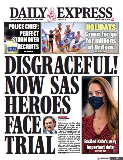 Daily Express Newspaper Front Page for 20 May 2021