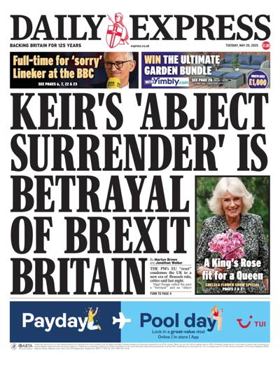 Daily Express (UK) Newspaper Front Page for 20 May 2025