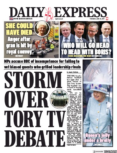 Daily Express (UK) Newspaper Front Page for 20 June 2019