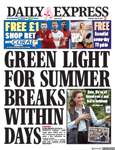 Daily Express Newspaper Front Page for 20 June 2020