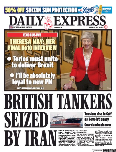 Daily Express (UK) Newspaper Front Page for 20 July 2019