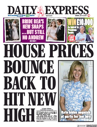 Daily Express Newspaper Front Page for 20 July 2020