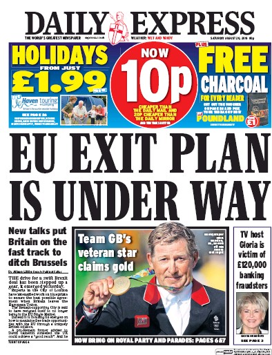 Daily Express Newspaper Front Page for 20 August 2016