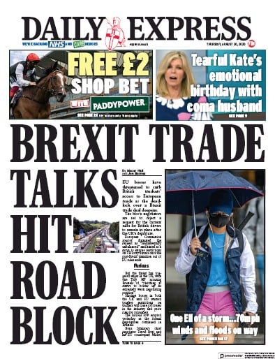 Daily Express Newspaper Front Page for 20 August 2020