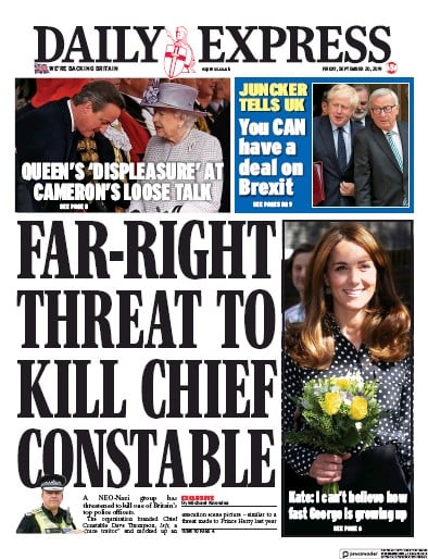 Daily Express Newspaper Front Page for 20 September 2019