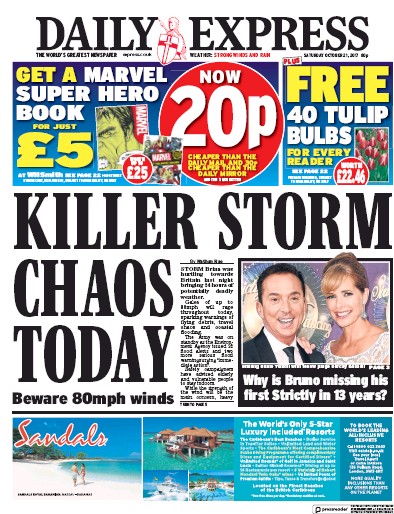 Daily Express Newspaper Front Page for 21 October 2017
