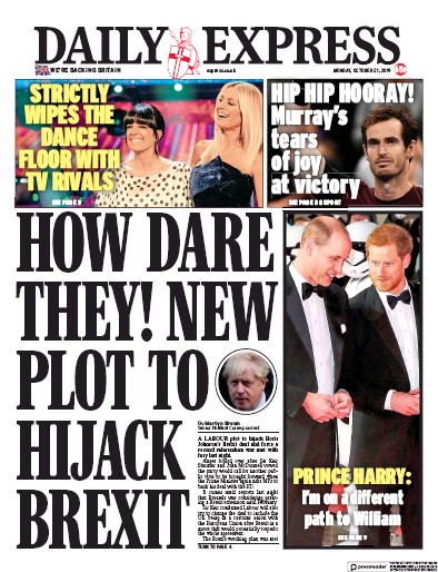 Daily Express (UK) Newspaper Front Page for 21 October 2019