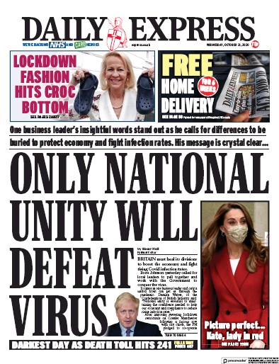 Daily Express Newspaper Front Page for 21 October 2020
