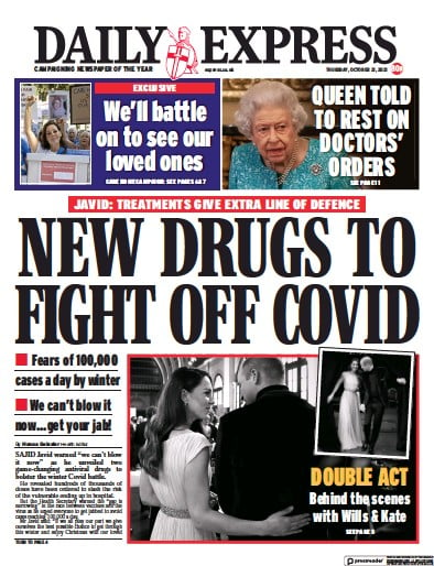 Daily Express (UK) Newspaper Front Page for 21 October 2021