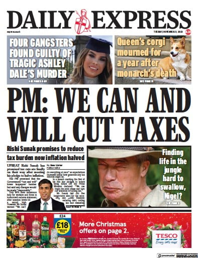 Daily Express (UK) Newspaper Front Page for 21 November 2023