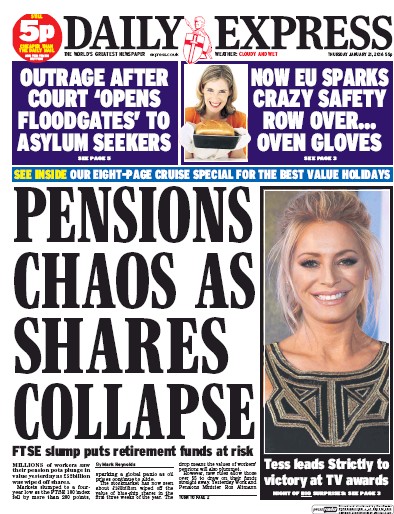 Daily Express Newspaper Front Page for 21 January 2016