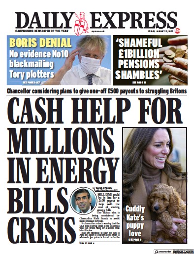 Daily Express (UK) Newspaper Front Page for 21 January 2022