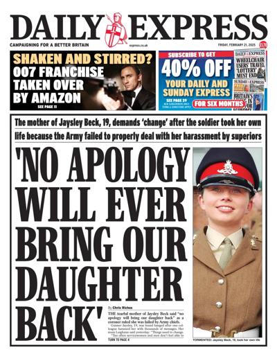 Daily Express (UK) Newspaper Front Page for 21 February 2025