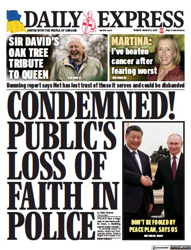 Daily Express (UK) Newspaper Front Page for 21 March 2023