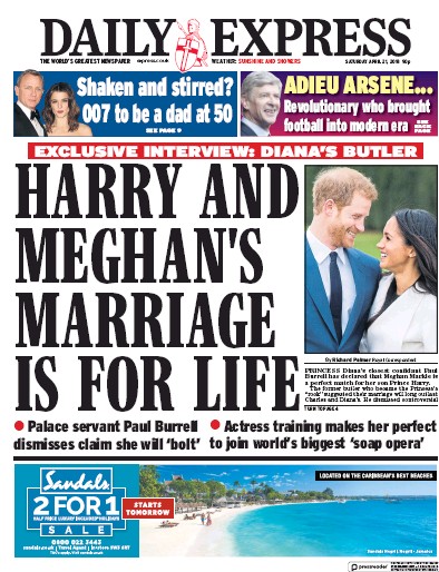 Daily Express Newspaper Front Page for 21 April 2018