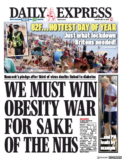 Daily Express Newspaper Front Page for 21 May 2020