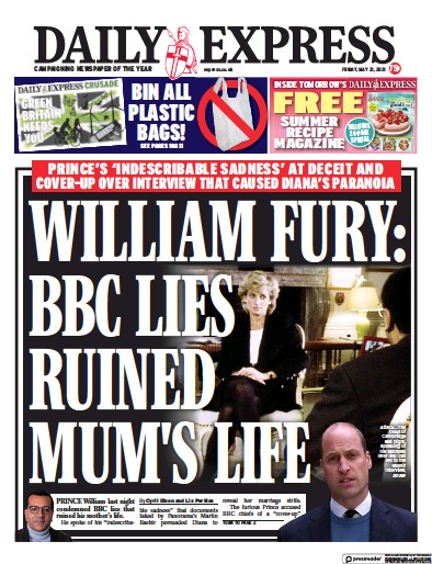 Daily Express Newspaper Front Page for 21 May 2021
