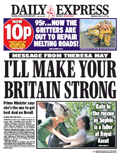 Daily Express (UK) Newspaper Front Page for 21 June 2017