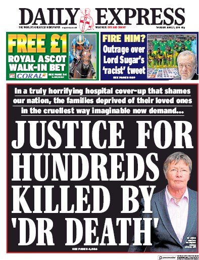 Daily Express Newspaper Front Page for 21 June 2018