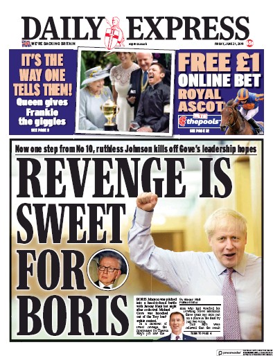 Daily Express Newspaper Front Page for 21 June 2019