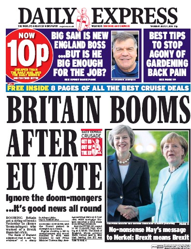 Daily Express Newspaper Front Page for 21 July 2016