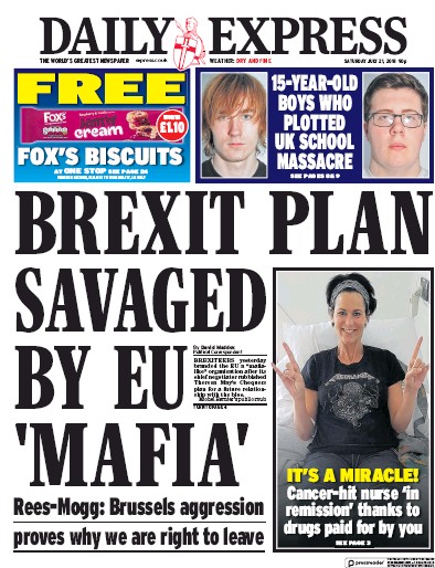 Daily Express Newspaper Front Page for 21 July 2018