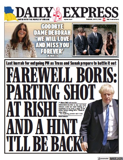 Daily Express Newspaper Front Page for 21 July 2022