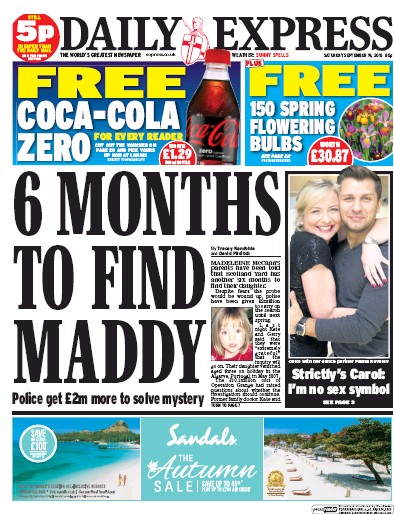 Daily Express Newspaper Front Page for 21 September 2015