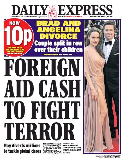 Daily Express Newspaper Front Page for 21 September 2016