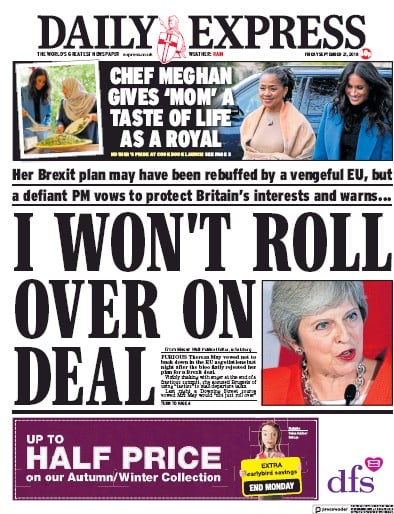 Daily Express Newspaper Front Page for 21 September 2018