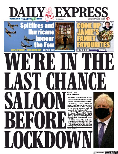 Daily Express Newspaper Front Page for 21 September 2020